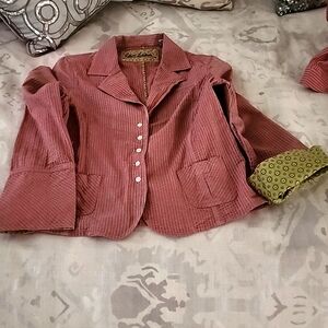 Robert Graham Striped Button Front Shirt Jacket Size 8 Shacket Blazer Cotton